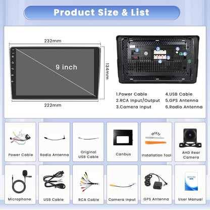 Android 15 Autoradio – Multimedia Systeem – Navigatie Unit – Touchscreen Radio – Bluetooth Autoradio – 9" IPS Scherm – 8-Core 4GB RAM 64GB Opslag