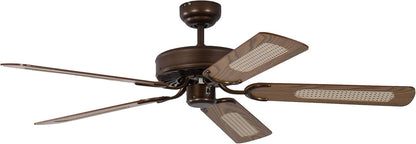 Pepeo Potkuri, plafondventilator zonder verlichting, behuizing brons antiek, omkeerbare vleugels eiken of eiken met rotaninzetstuk, 132 cm, voor ruimtes tot 25 m132