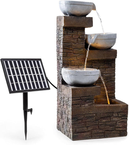 Blumfeldt Fez solar fontein tuinfontein sierfontein decoratieve fontein, solar werking, LED verlichting, 34 x 76 x 36 cm (BxHxD), materiaal: polyresin, 3 cascade niveaus, voor binnen en buiten