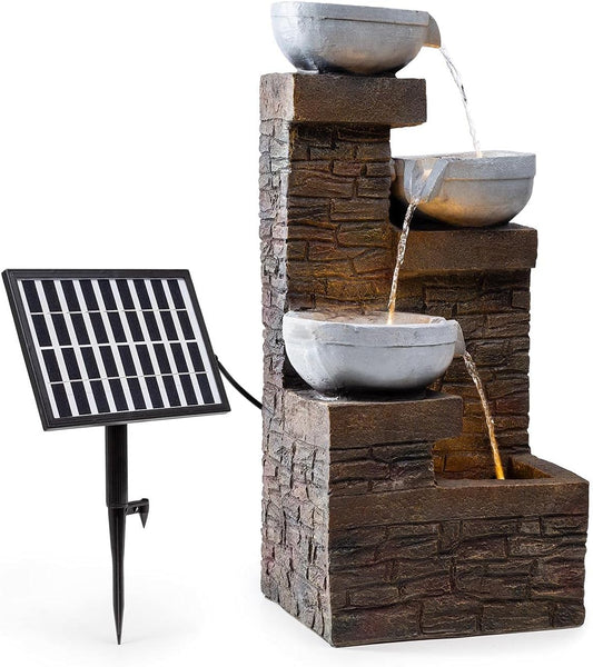 Blumfeldt Fez solar fontein tuinfontein sierfontein decoratieve fontein, solar werking, LED verlichting, 34 x 76 x 36 cm (BxHxD), materiaal: polyresin, 3 cascade niveaus, voor binnen en buiten