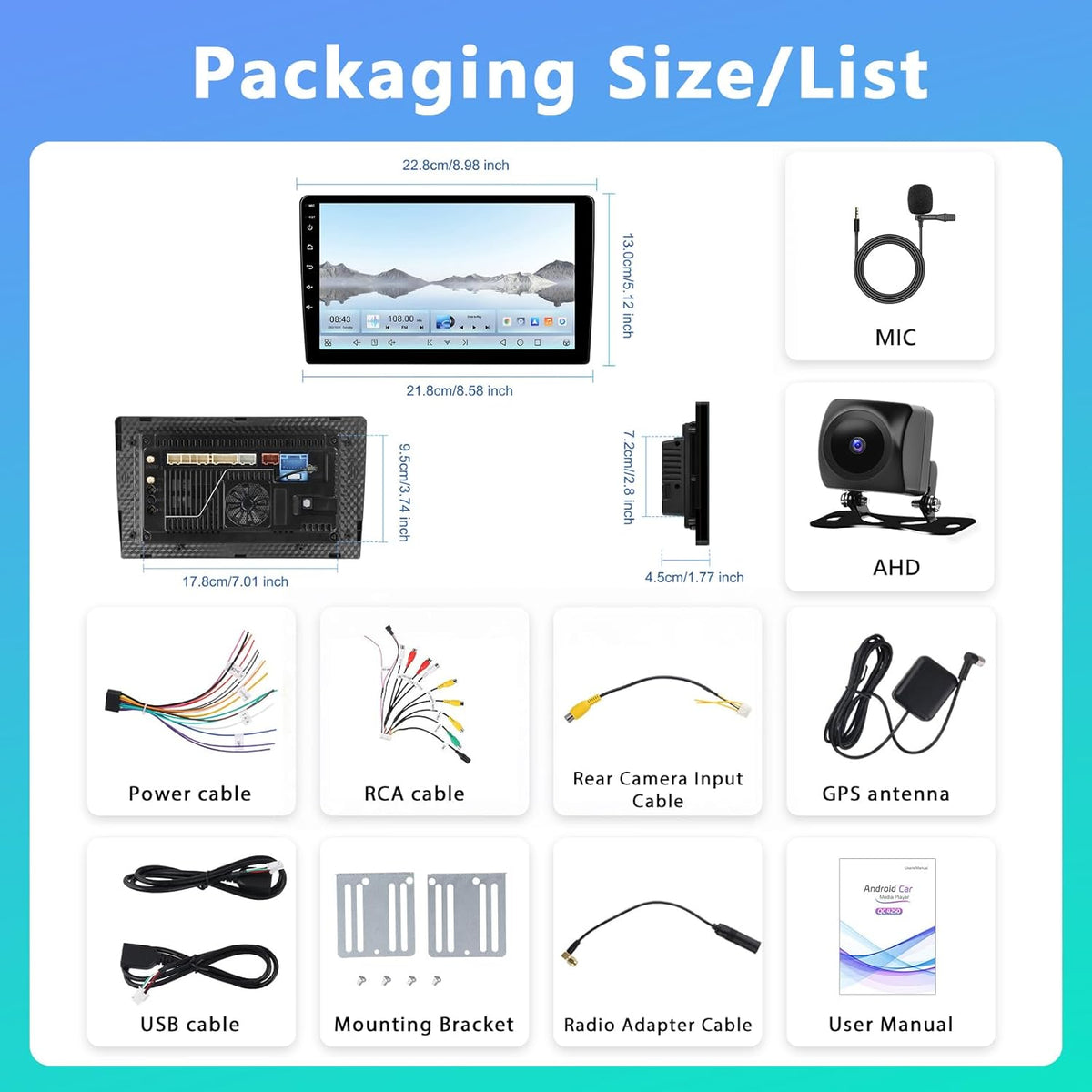 4+64G Carplay Radio 2 din Android Audio met GPS-Navigatie, Bluetooth Dubbele din Radio Auto met Scherm, Motorsi Stereo Auto Support Mirrorlink/FM/WIFI/USB/SWC + Achteruitrijcamera + Microfoon
