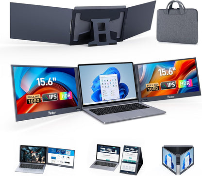Laptopschermverlenger – Laptopmonitorverlenger – Extern Scherm – Draagbare Monitor – Meervoudig Display – 15,6 Inch FHD – 360° Draaibaar – Eén USB-C Aansluiting – Compatibel MacOS Windows Android