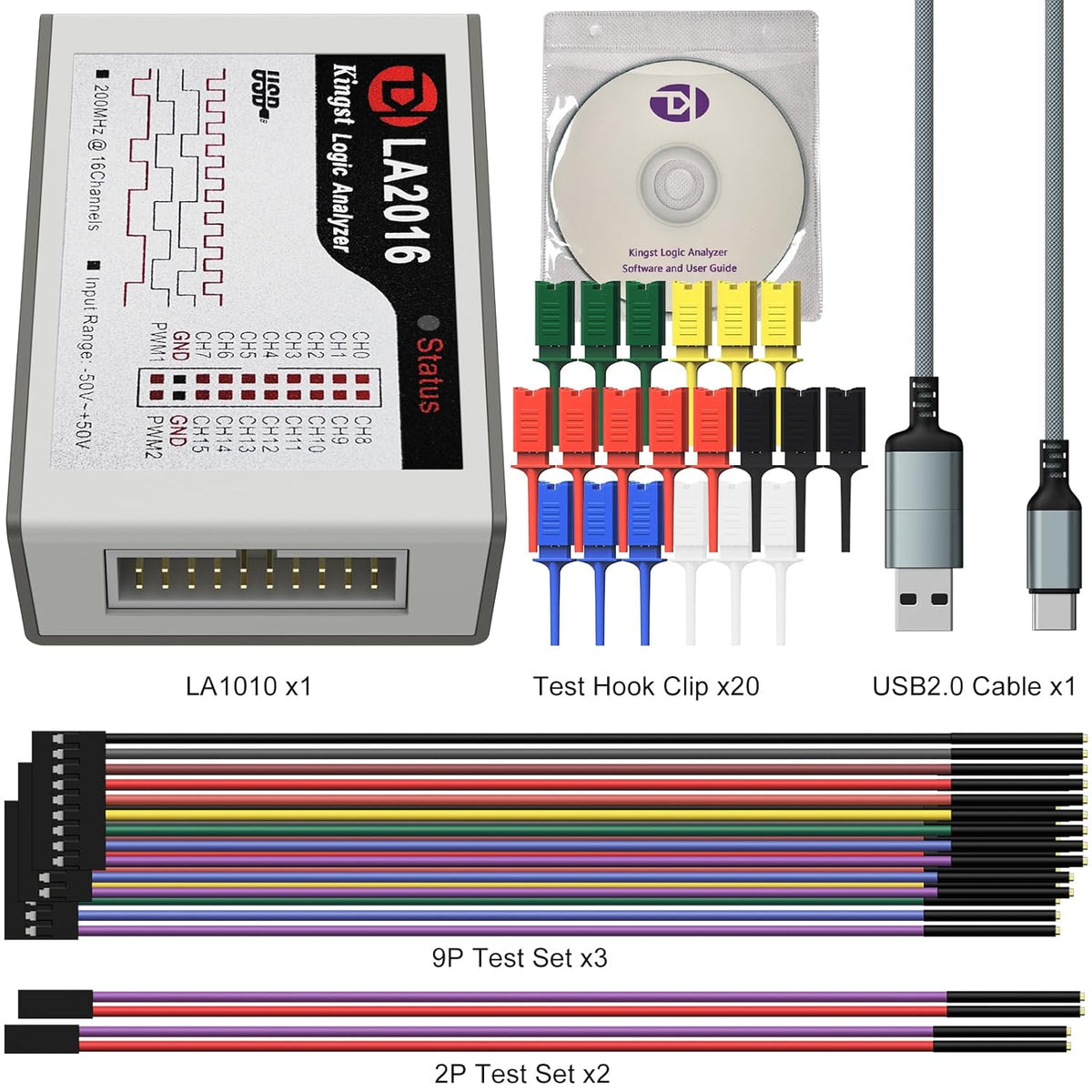 InnoMaker USB Logic Analyzer LA2016 16 Kanalen 200MHz 1G Geheugen met Engelse PC Software Draagbaar Hogesnelheid Ondersteuning I2C SPI CAN UART voor Windows MacOS Linux