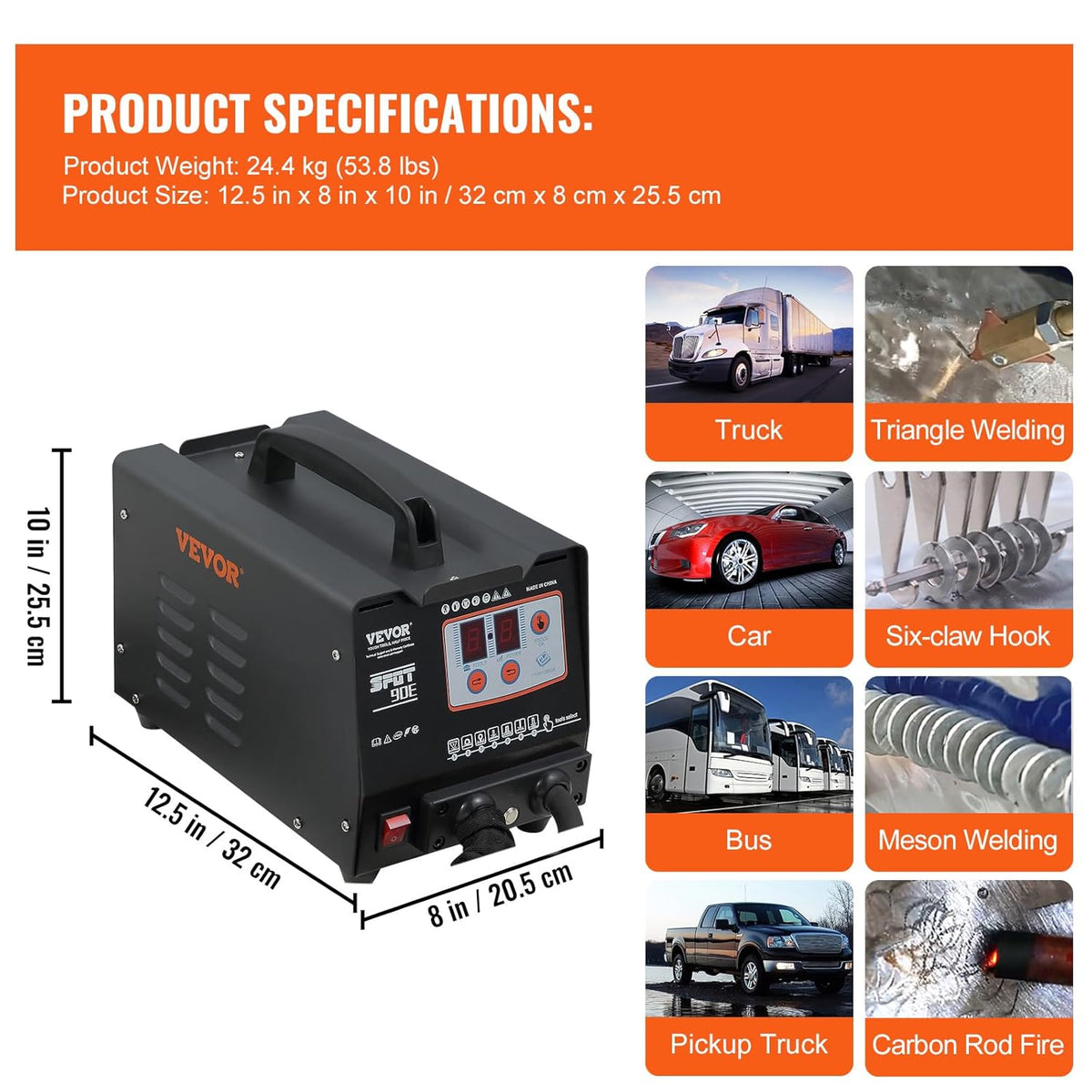 VEVOR Repair kit dent puller G90E 3KW dent repair kit for vehicle panels, dent straightening, body elements of small thickness bonnet door
