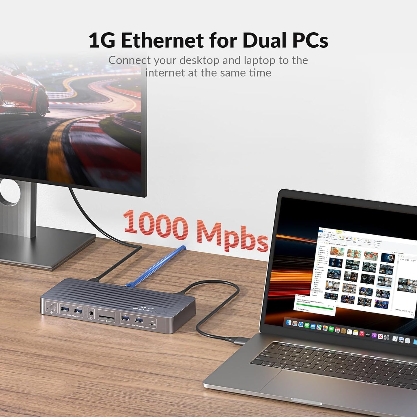 AV Access KVM Switch Docking Station for MacBook, USB-C KVM Switch 2 Monitors 2 Computers, 4K Dual HDMI Displays, 1 Laptop&1 Desktop Switching,Plug&Play, Ethernet, 100W Power Delivery, EDID Emulation