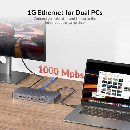 AV Access KVM Switch Docking Station for MacBook, USB-C KVM Switch 2 Monitors 2 Computers, 4K Dual HDMI Displays, 1 Laptop&1 Desktop Switching,Plug&Play, Ethernet, 100W Power Delivery, EDID Emulation