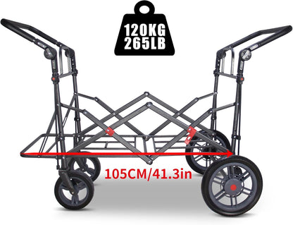 Bolderkar, inklapbaar, met 2 zitplaatsen en remmen, campingwagen voor uitstapjes, handwagen met 120 l grote opbergruimte, PU volle banden, tot 120 kg draagkracht (beige)