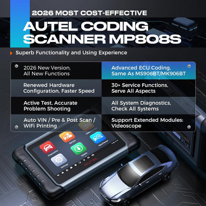 Autel MaxiPRO Scanner MP808S Scan Tool, Bidirectionele controle, Geavanceerde ECU Codering, Actieve Test, 30+ Service, Alle Systeem Diagnostische, 2023 Upgrade Versie van MP808/MP808BT/DS808, Werk met