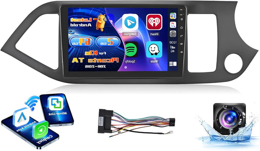 2+64G Radio for Kia Picanto TA 2011-2016 Android with Wireless CarPlay Android Auto, 9 Inch Car Screen Bluetooth WIFI 26UI GPS FM EQ SWC AHD Rearview Camera - QUORE
