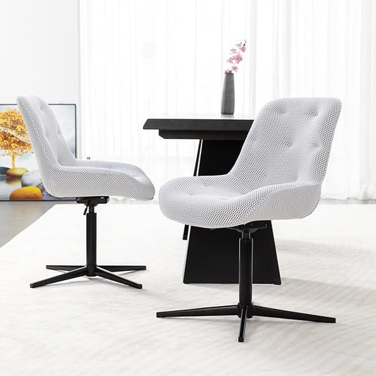 Kitchen Chairs Set of 2 Swivel Dining Chairs Upholstered Chair Breathable Mesh Dining Room with Metal Legs Dining Chairs White - QUORE