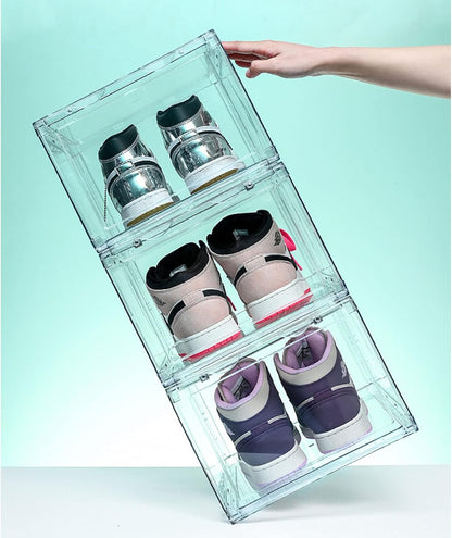 MECC Duidelijke schoenbox, stapelbare acrylschoenenkast, met magneetdeur, 36 x 27 x 20 cm (Clear Front Deur, 6 stuks)