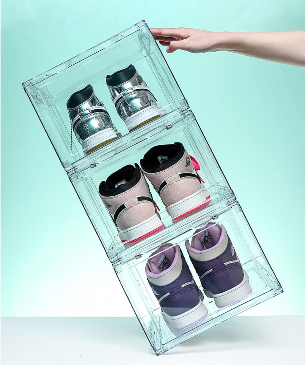 MECC Transparante schoenenkast van acryl, stapelbaar, met magnetische deur, 36 x 27 x 20 cm (transparante voordeur, 9 stuks)