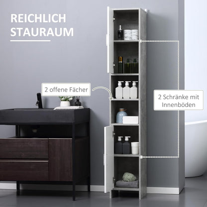 kleankin Bathroom Cabinet High Cabinet Bathroom Cabinet Multifunctional Cabinet with 6 Compartments 2 Doors Chipboard White 30 x 30 x 180 cm - QUORE
