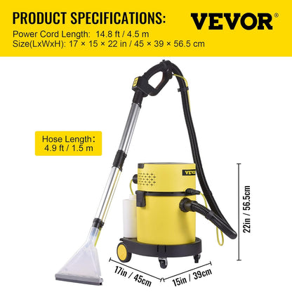 VEVOR Nat Droogstofzuiger 5.3 GaL 20L 4-in-1 1200 W Alleszuiger Gemaakt van Hoogwaardig PP-materiaal met Gebruiksvriendelijke Afstandsbediening en 5 Verschillende Borstels voor Thuis, Binnenplaats
