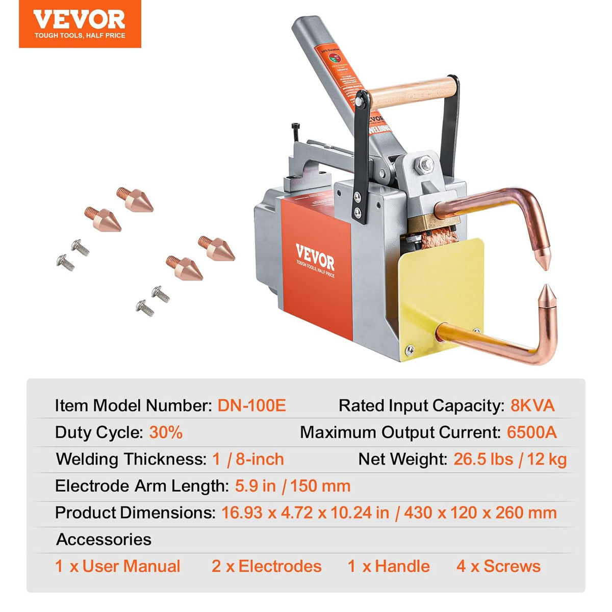 VEVOR Draagbare puntlasmachine, dikte 1/8 inch, puntlasmachine, 8 kVA ingangscapaciteit, lasmachine voor koolstofstaalplaat, roestvrij staal, aluminiumplaat