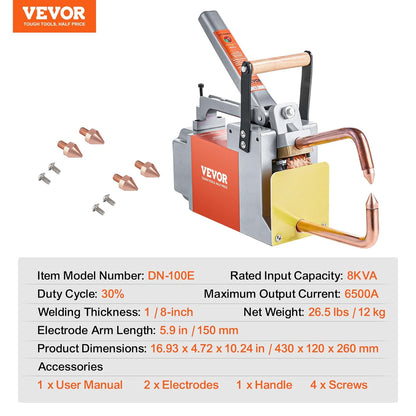 VEVOR Draagbare puntlasmachine, dikte 1/8 inch, puntlasmachine, 8 kVA ingangscapaciteit, lasmachine voor koolstofstaalplaat, roestvrij staal, aluminiumplaat