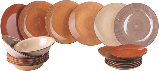 Tafelservies Chocoladebruin – Servies – Serviesset – Bordenset – Dinerset – 18-delig Voor 6 Personen – Aardewerk, Magnetron- en Vaatwasserbestendig