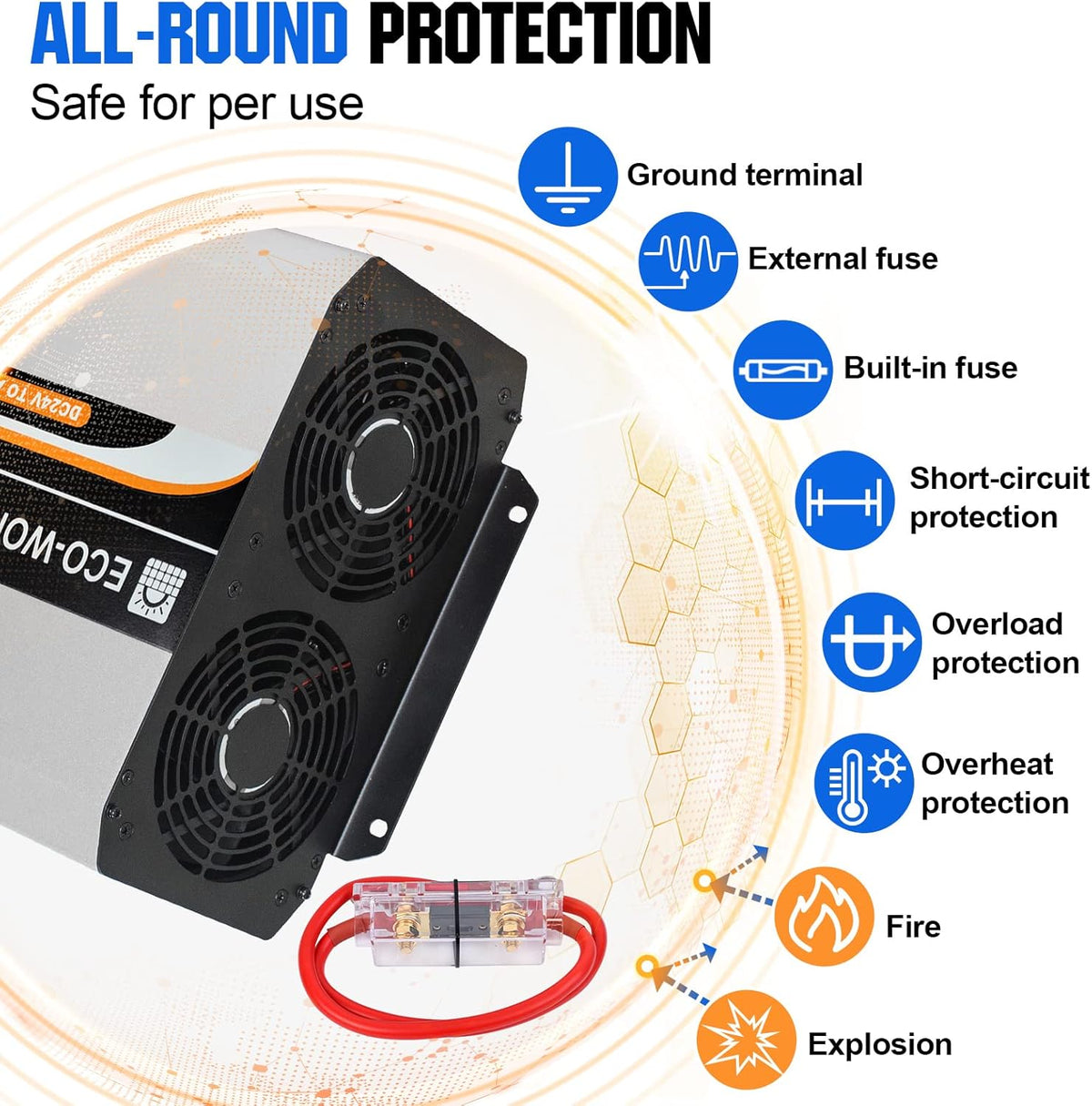 Omvormer – Spanningsomvormer – Inverter – Off-grid Omvormer – Zuivere Sinusgolf – 3000W Continu Vermogen – LCD Display Met Slimme Ventilator