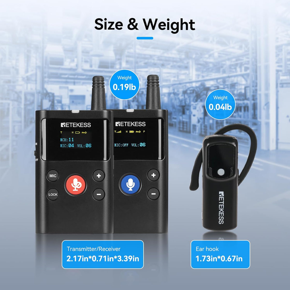 Retekess TT126 Two Way Guide System, draadloos tourgidsysteem, 280 m, heldere geluidskwaliteit, twee-weg communicatie-apparaat, voor fabriek, vergaderingen, training