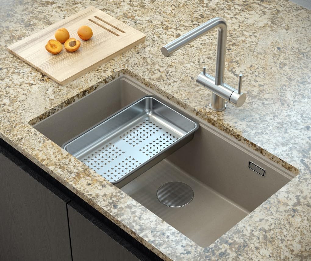 Quadron Gan 110 Enkele wastafel keukenspoelbak granieten keuken| afmetingen 70 x 37 x 23,5 cm Kleur: Pure Carbon | LOGAN 110 enkele wastafel keukenspoelbak | granieten spoelbak | inbouwspoelbak
