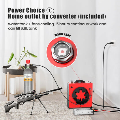 PCP Luchtcompressor – Luchtpomp – Air Compressor – PCP Vulstation – Drukpomp – Krachtige 350 W Motor – Waterkoeling en Ventilator voor 5 Uur Continu Gebruik
