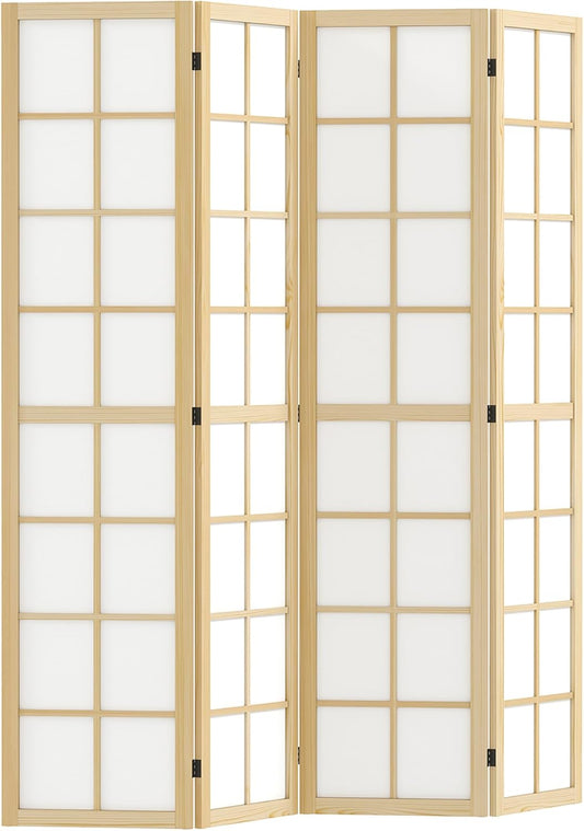 HOMCOM Paravent 4-teilig 160 x 170 cm Trennwand Raumteiler, Faltbar Raumtrenner Sichtschutz Stellwand für Wohnzimmer Natur - QUORE