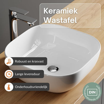 Planetmöbel Astra Bathroom Cabinet Set with Basin Cabinet 60 cm, 2 Midi Cabinets, Gold Oak Anthracite, Sink with Top Edge 42 cm White - QUORE