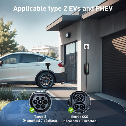 Evjuicion Elektrische autolader, 8 m, 16 A, 3,68 kW, zwart, oplaadkabel voor auto, elektrisch, met led-indicator, blauw, draagbaar, thuis, EV, oplader type 2, met opbergtas, IEC 62196