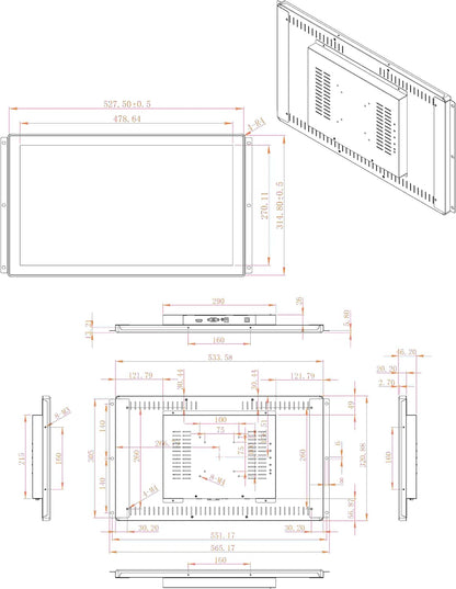 VSDISPLAY Industriële touchscreen Full HD 21,5 inch, 1920 × 1080, 300 nits, IP65 front, 10-punts touchscreen
