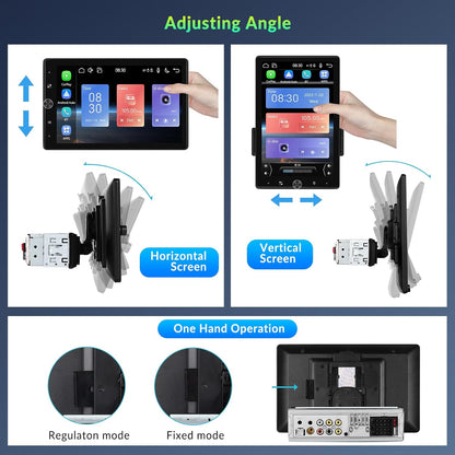 Autoradio 1 Din met draadloze Carplay Android auto, 10,4 inch touch draaibaar scherm autoradio Bluetooth, FM-radio, schakelspiegels, 2 USB, achteruitrijcamera