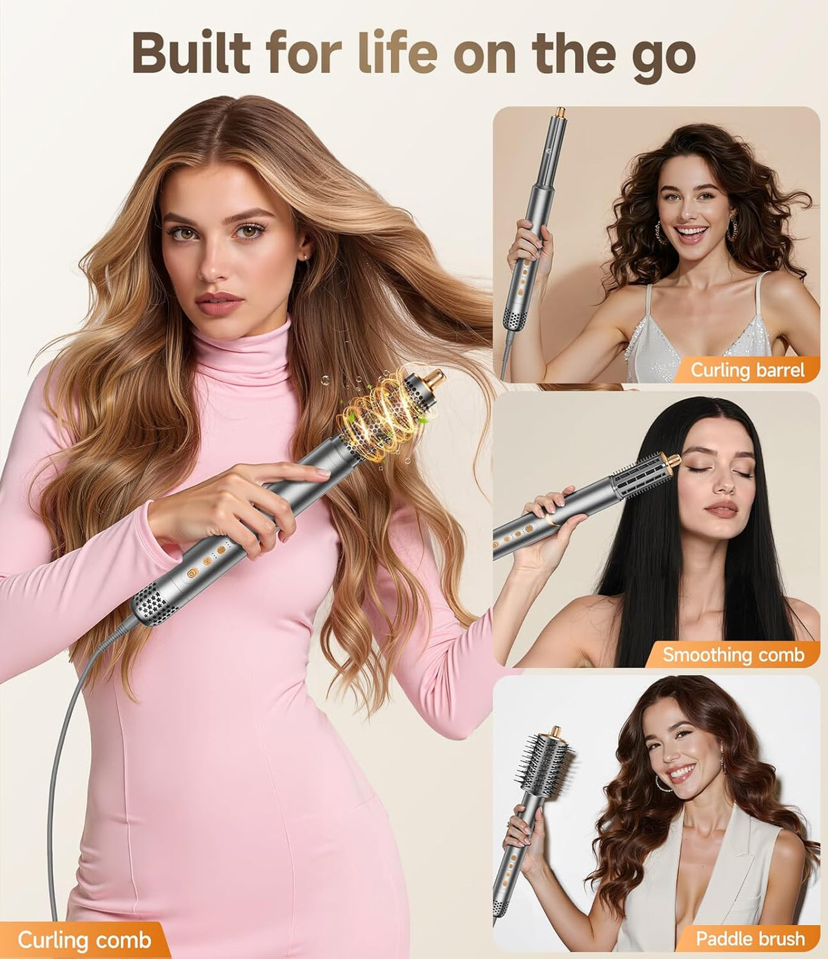 8-In-1 Haarstyler – Föhnborstel, Airstyler, Multistyler, Krulborstel – Automatische Krulfunctie – 3 Warmtestanden Met Koele Luchtstand