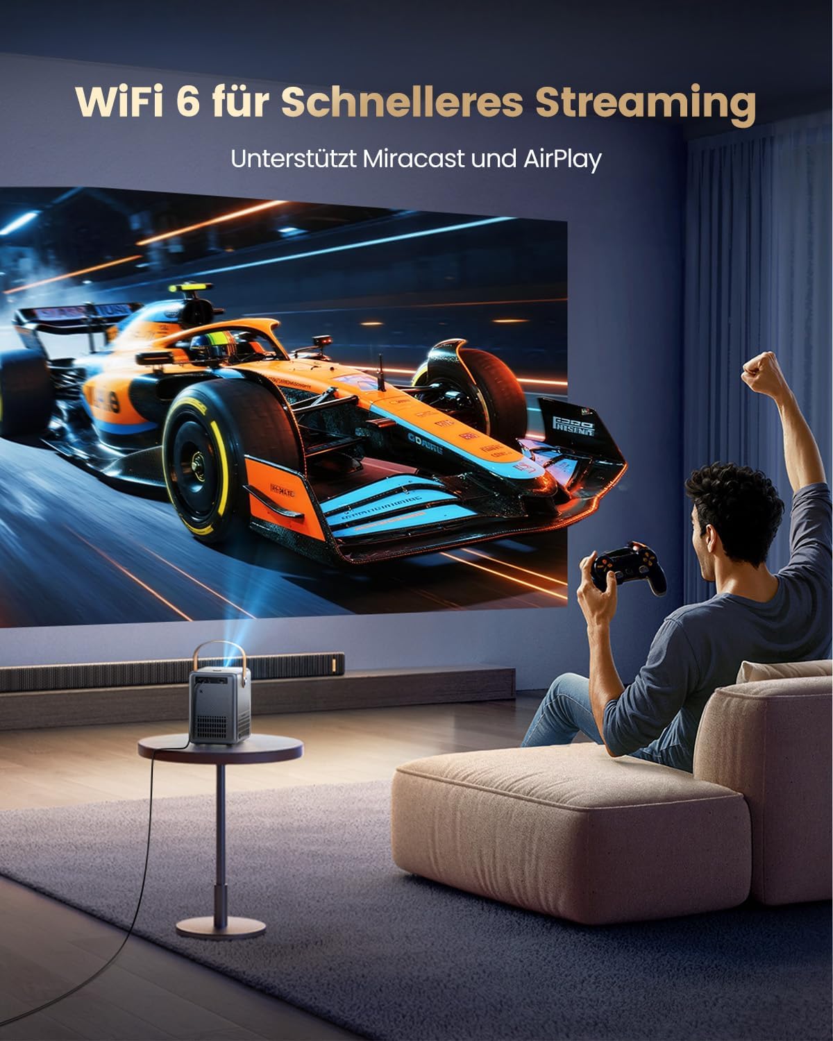 Netflix Official Mini-beamer, 4K [Dolby Audio], smart beamer, klein, met WiFi6, 2-weg bluetooth, Full HD, 1080P, elektrische focus, auto, verticale trapeziumcorrectie, korte afstand, projector