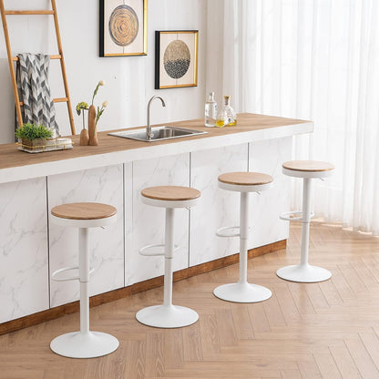 YOUNIKE Barkruk, set van 2, wit hout, in hoogte verstelbaar, draaibaar, barkruk, keukenstoelen, hoogte barstoelen met voetensteun, voor bar keuken