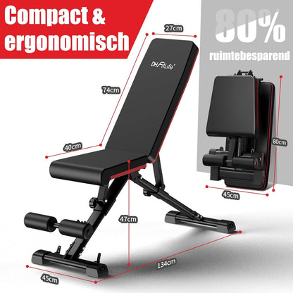 DH FitLife Halterbank, inklapbaar, verstelbaar, schuine bank & platte bank voor bankdrukken, rugtrainer en buiktrainer, trainingsbank, fitnessbank, multifunctioneel voor fitness en krachttraining,