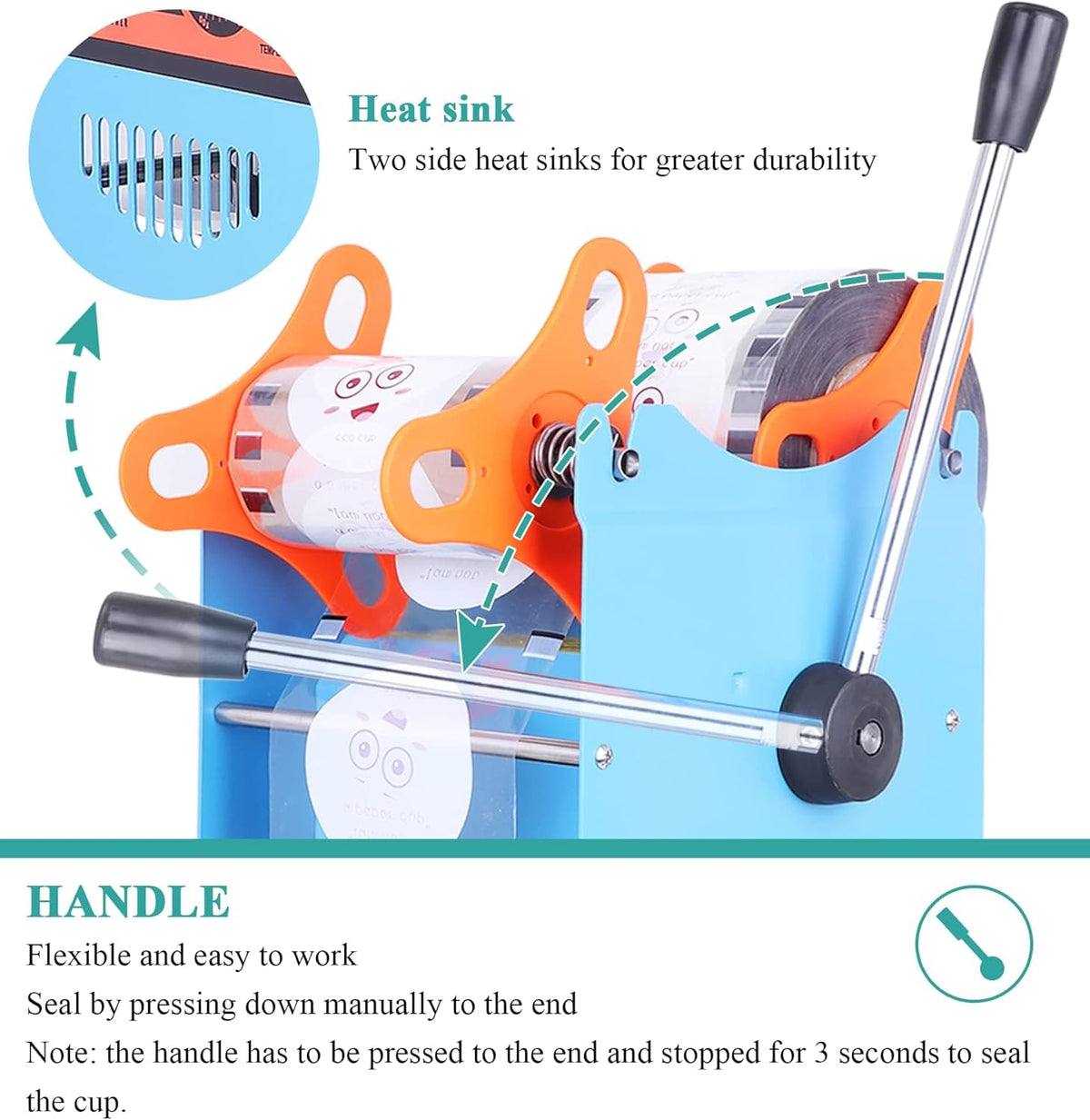 YJINGRUI Afdichtingsmachine Bubble Tea melkthee verzegelingsmachine beker verzegelingsmachine cup sealing machine voor 90/95 mm diameter beker 220V