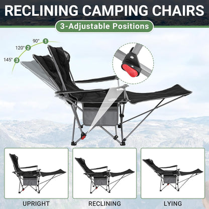 #WEJOY 2-in-1 campingstoel, opvouwbaar met voetensteun, gevoerde ligstoel met verstelbare rugleuning, relaxstoel, ligstoel met bekerhouder, ligstoel voor outdoor, camping, zwart, set van 2