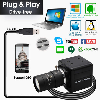 Svpro USB Web Camera 5-50mm Handmatig Zoom Varifocal 4K High Definition Mini Box Cmos USB Camera HD