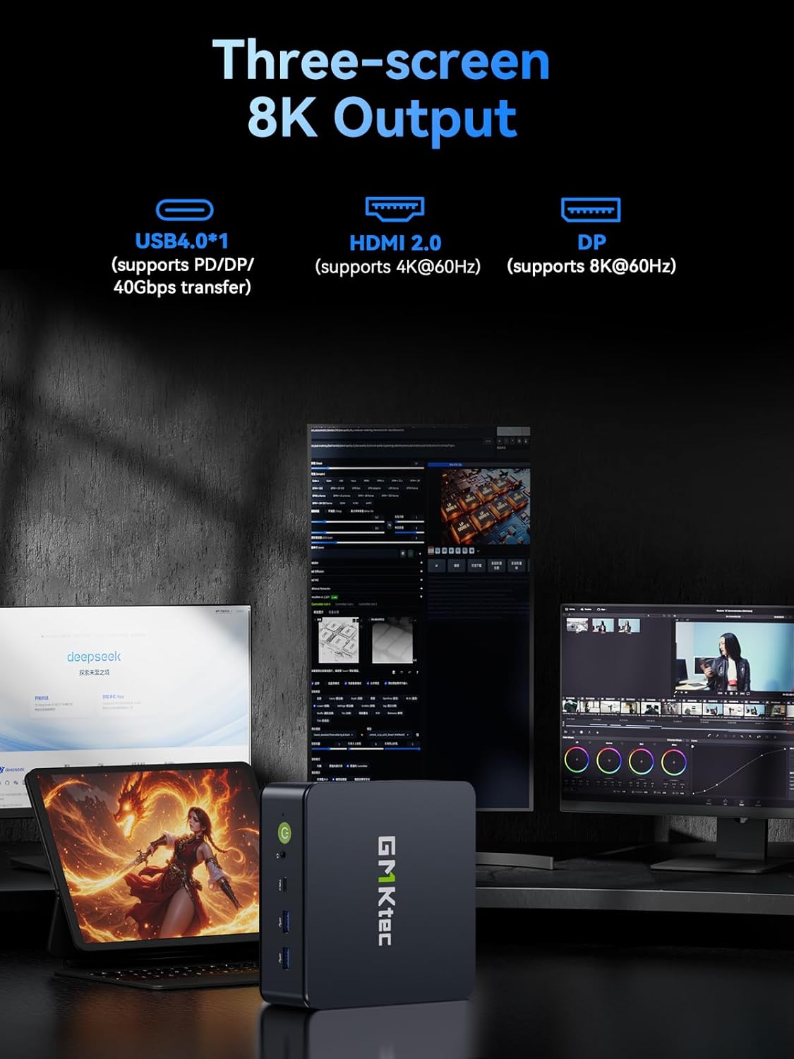 GMKtec M6 Ultra Gaming Barebone Mini-PC Ryzen 5 7640HS (aufgerüstet auf 6600H/6800U), KEIN RAM, KEINE SSD, Dual-NIC-LAN 2,5 GbE Mini-Computer, dreifaches 4K-Display, WiFi 6, USB4, BT 5.2, DP