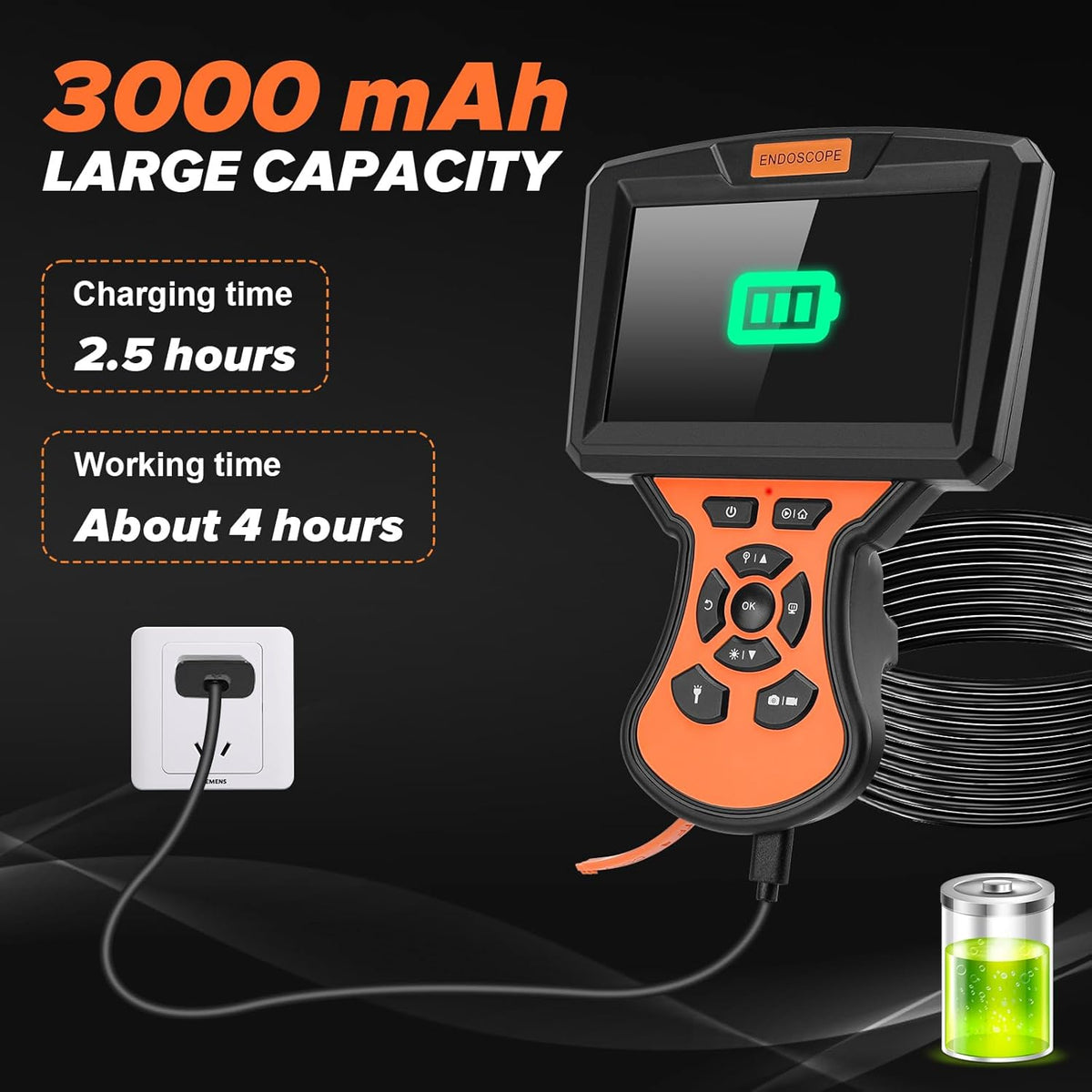 WADEO Triple-Lens Endoscoop Camera met Licht, Professionele Borescope, 33FT Kabel, Grote 5" IPS 1920P HD Screen, Waterdichte IP67, 200W Pixel, Type-C, 32GB TF-kaart