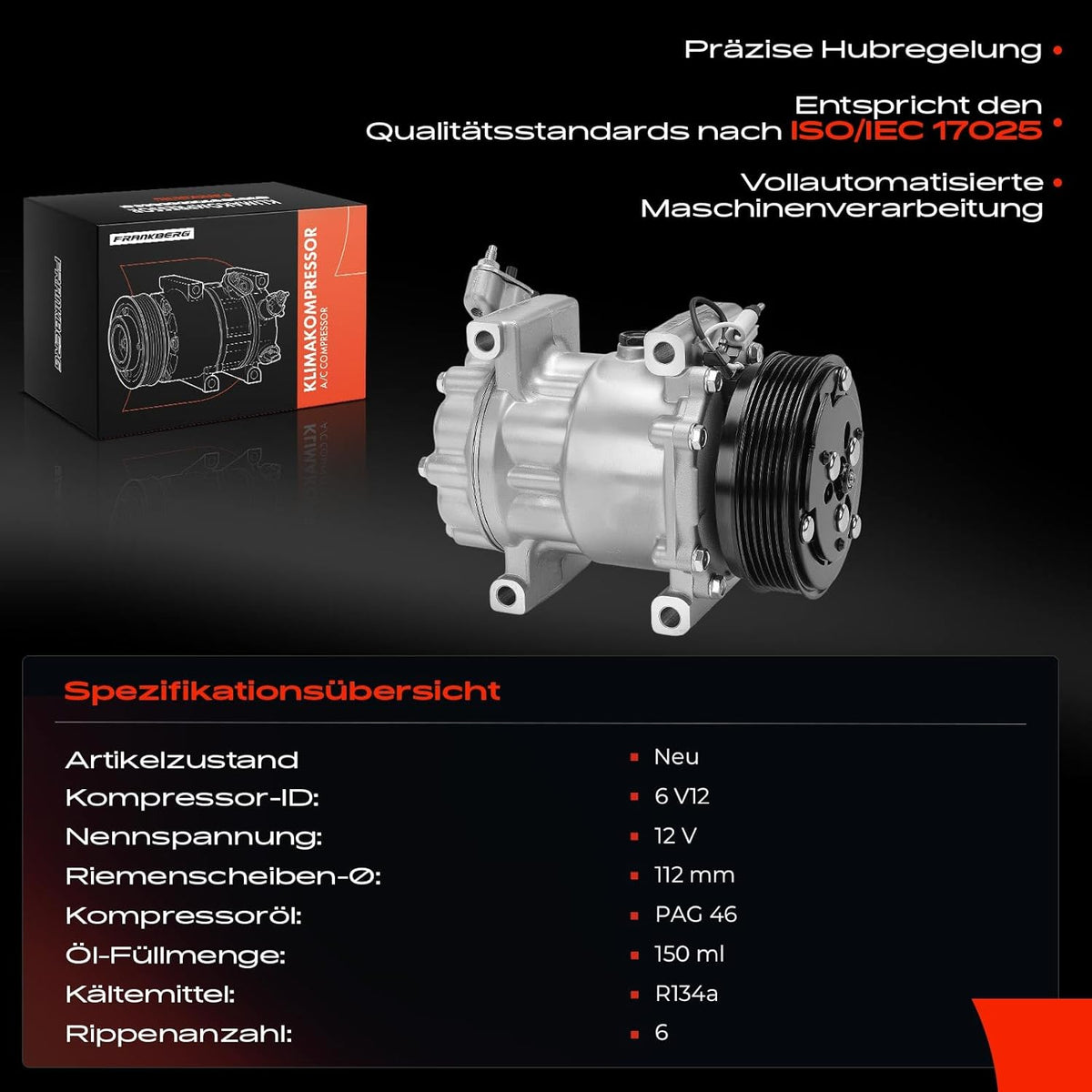 Frankberg Airconditioning Compressor Airconditioning Airconditioning Magnetische koppeling Compressor voor airconditioning Vervanging # 6000073500