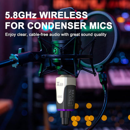 Xvive U35C XLR Plug-on Draadloos Systeem voor Condensatormicrofoon met 48V/12V Fantoomvoeding (5,8 GHz)