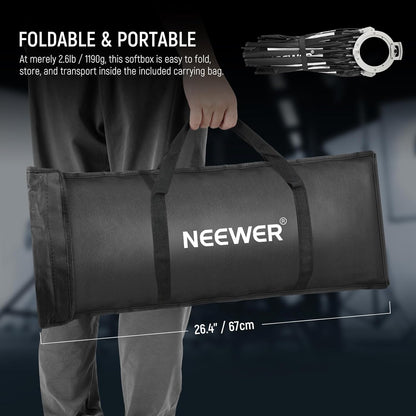 NEEWER Parabolic Softbox Kit, 23,6 inch Bowens Mount Soft Box met lichtdiffusors voor studiofotografie, video-opname, streamingverlichting, compatibel met Aputure 120d, compatibel met Godox SL60w