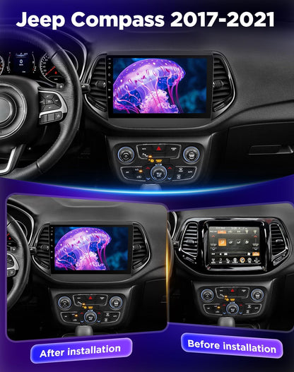 NHOPEEW 8 Core 6+128G Android autoradio voor Jeep Compass 2017-2019 met Wireless Carplay & Android Auto DSP WiFi GPS stuurbediening 360°-panoramisch zicht