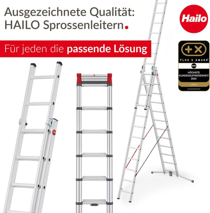 Hailo M80 Multifunctionele aluminium ladder, 4 x 5 sporten, belastbaar tot 150 kg, veiligheidsgewrichten en vergrendelingen, in hoogte verstelbaar, multifunctionele ladder, roestvrij staal, zilver