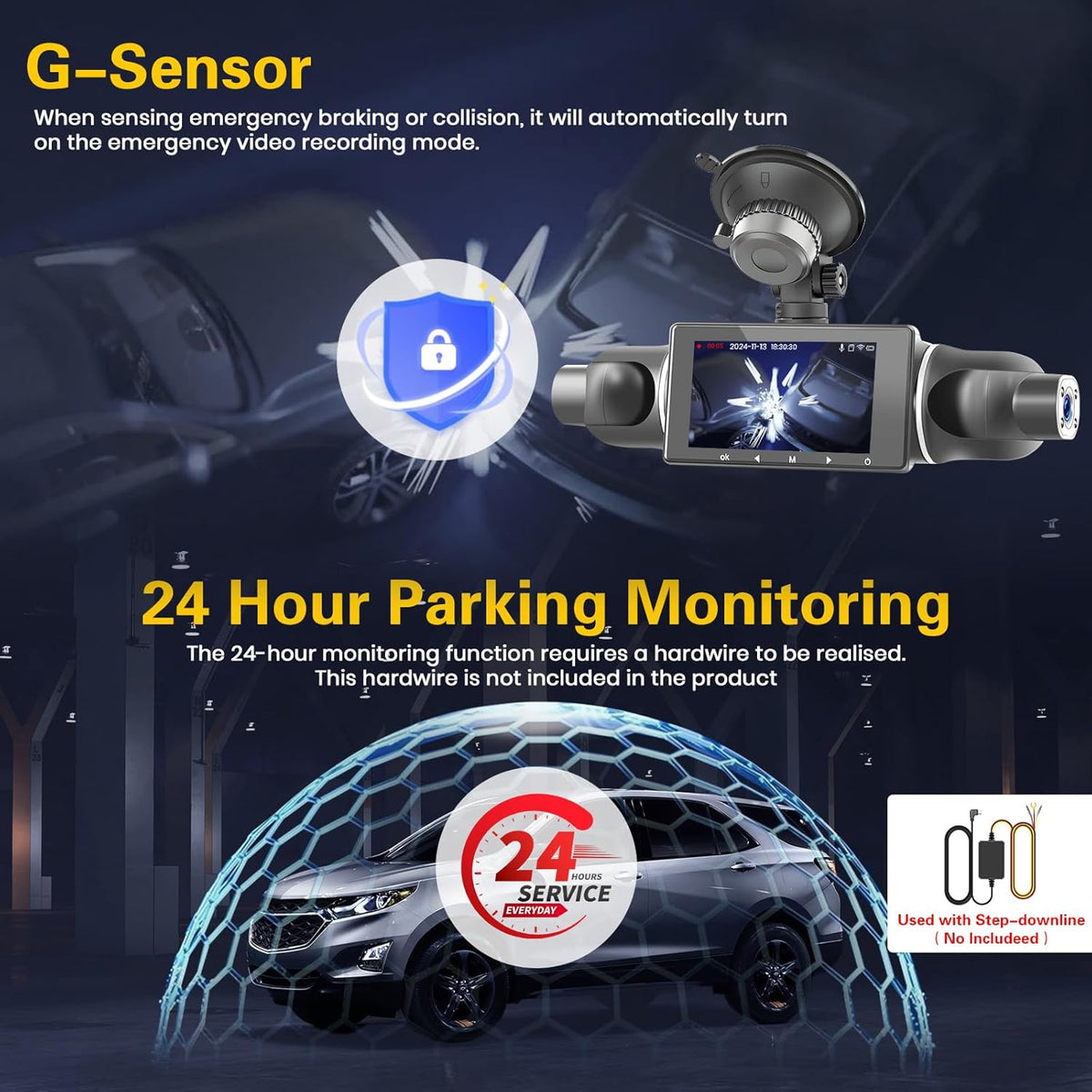 Dashcam – Autocamera – Rijcamera – Auto DVR – Autorecorder – 1080P 4-Kanaals 360° Groothoek – WiFi & App-Bediening Met 64 GB SD-Kaart