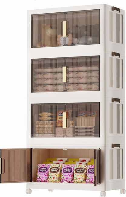 Stapelbare opbergdoos met deksel – Opbergkast – Kastorganizer – Opbergbox – Opbergbak – Met wieltjes en opvouwbaar ontwerp – 92 quart inhoud
