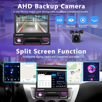 4+64G Auto Radio 1 din Android met Carplay Android Auto, Motorsi Bluetooth Single din Radio Auto met Scherm Support Mirrorlink/FM/GPS-Navigatie/WIFI/USB/SWC + Achteruitrijcamera + Microfoon