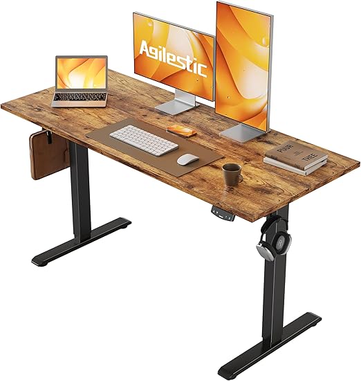 Agilestic Height adjustable desk 120 x 60 cm, stable desk with electric height adjustment and manual control with memory, ergonomic desk for standing or sitting, brown - QUORE