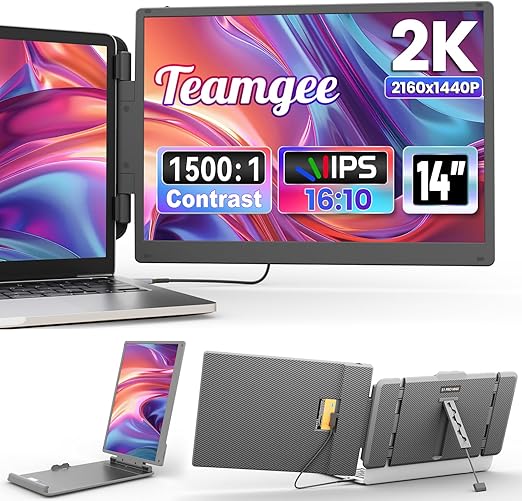 14" Portable Monitor – Draagbaar Scherm – Laptop Schermverlenger – Mobiele Monitor – Extra Beeldscherm – 2K QHD Resolutie – Verstelbare Standaard