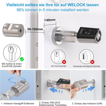 Welok Touch41 Deurslot, vingerafdruk met wifibox 3, elektronisch deurslot met RFID-kaart, bluetooth, wifi, afstandsbediening IP65, werkt met Alexa, verstelling voor deuren van 50-100 mm
